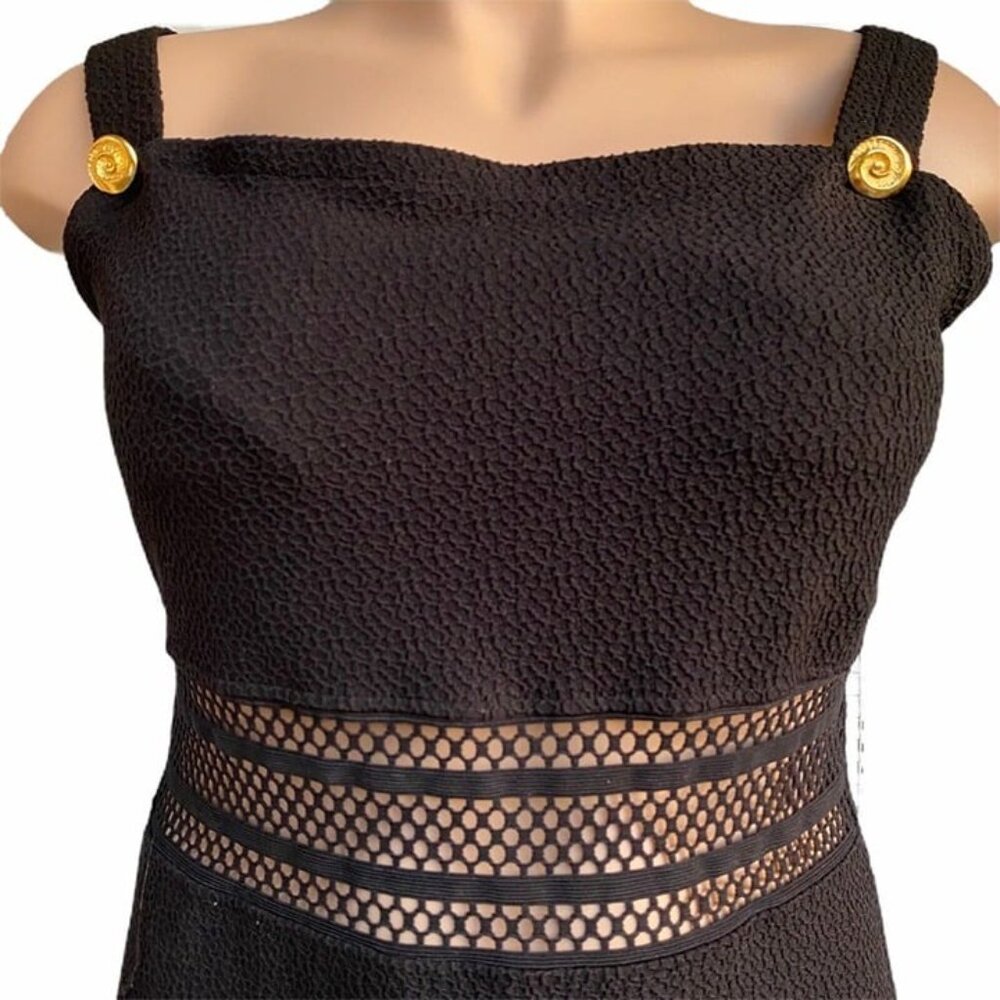 Catalina One Piece Swimsuit Sz 20W Plus Black Crochet Waist Goldtone Btn Vtg 90s - Picture 2 of 11